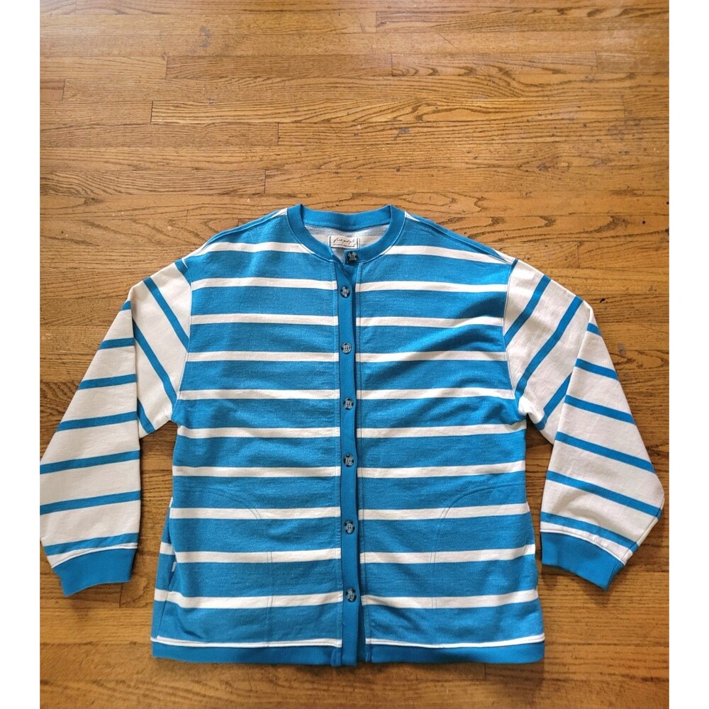 Free People Classic Striped Oversized Cardigan w/ Pockets Blue Size Medium